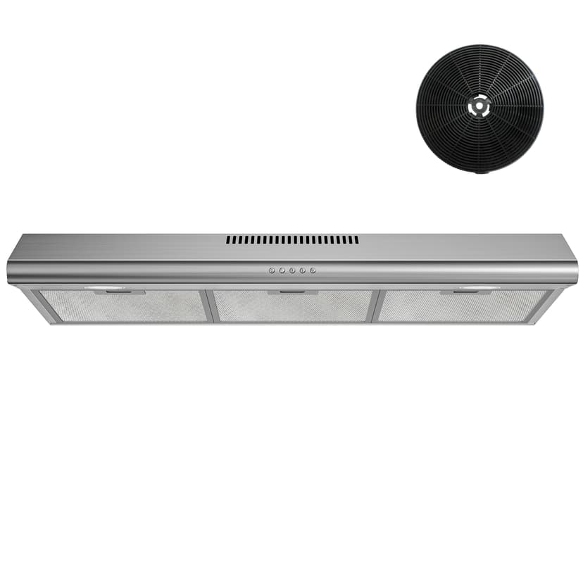 FIREGAS Under Cabinet Range Hood 36 inch with Ducted/Ductless Convertible, Slim Kitchen Vent Hood, LED Light, 3 Speed Exhaust Fan, Reusable Aluminum Filter, Push Button,Charcoal Filter
