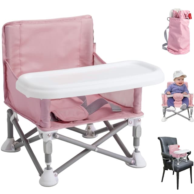 Tiny Marvels Portable Booster Seat, Foldable Baby High Chair with Removable Tray, Safety Harness & Carry Bag – for Toddlers Ages 6M-3Y, Ideal for Dining, Travel, Camping & Family Time