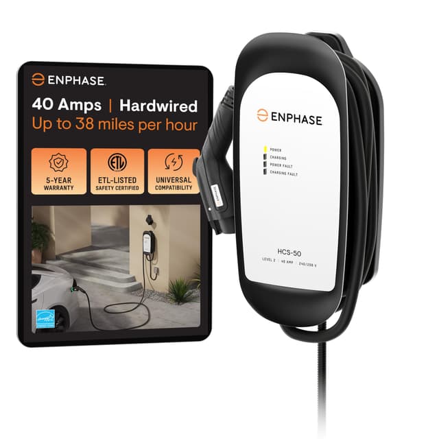 40 Amp Level 2 EV Charger for Home, Enphase HCS-50 (Formerly ClipperCreek), Hardwired, 5-Year Warranty, 25 ft Cable, J1772 Connector, Charge up to 38 Miles of Range per Hour