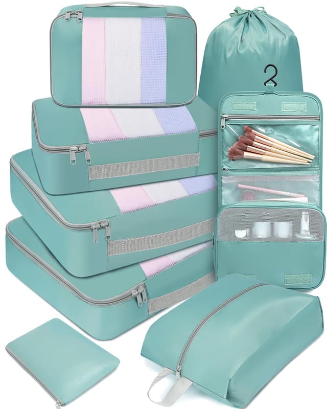 BAGAIL 8 Set Packing Cubes Various Sizes Packing Organizer for Travel Accessories Luggage Carry On Suitcase-Dusty Blue