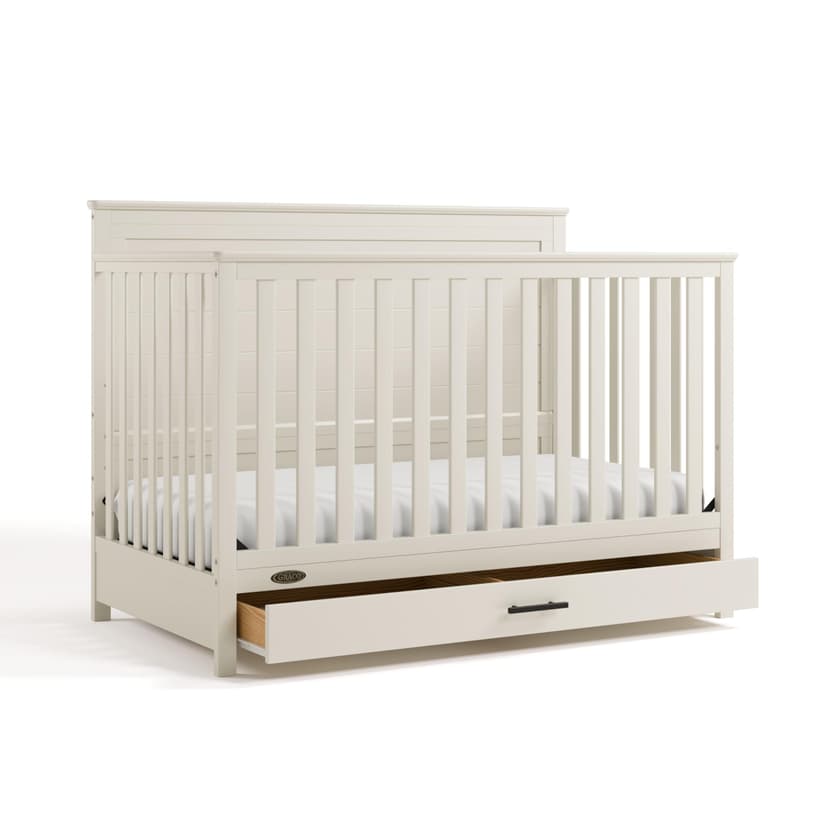 Graco Tristan 5-in-1 Convertible Crib with Drawer (Frosted Oat) – GREENGUARD Gold Certified, Fits Standard Crib Mattress, Premium Handle, Converts to Toddler Bed, Daybed, and Full-Size Bed