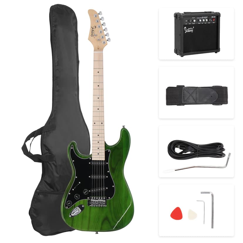 GLARRY Full Size Electric Guitar for Music Lover Beginner with 20W Amp and Accessories Pack Guitar Bag (GREEN, Left Handed 39")