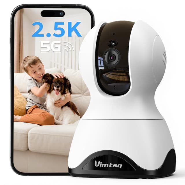 VIMTAG 5G Pet Camera Indoor with Phone APP, 4MP Dog Camera with Speaker, 360° Pan/Tilt Baby Monitor, Security Cameras for Home/Room/Nanny, Dual-Band WiFi, Motion Tracking, 2-Way Audio, Cloud & SD Card