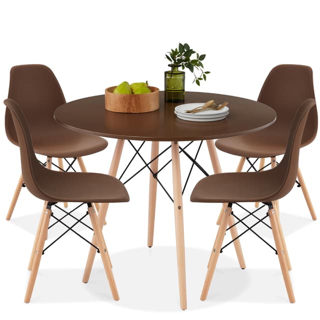 Best Choice Products 5-Piece Dining Set, Compact Mid-Century Modern Table & Chair Set for Home, Apartment w/ 4 Chairs, Plastic Seats, Wooden Legs, Metal Frame - Brown/Oak