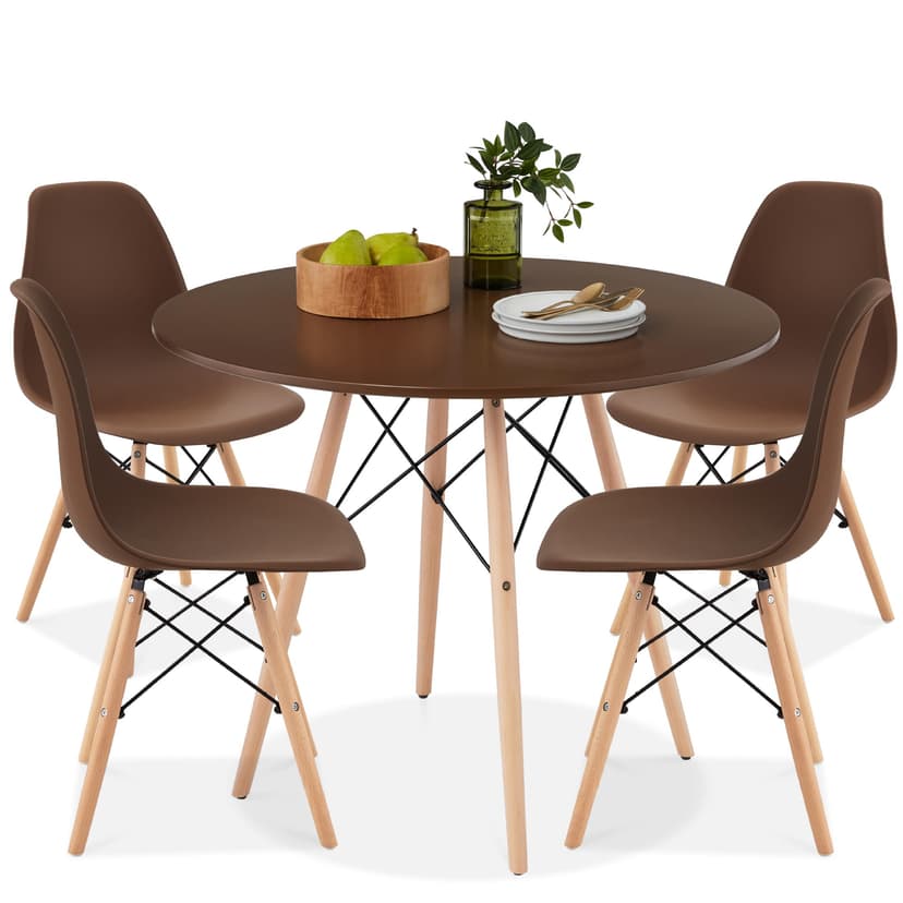 Best Choice Products 5-Piece Dining Set, Compact Mid-Century Modern Table & Chair Set for Home, Apartment w/ 4 Chairs, Plastic Seats, Wooden Legs, Metal Frame - Brown/Oak