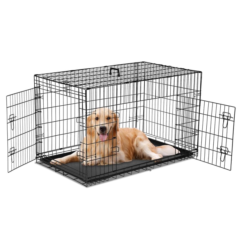 Aidoly Dog Crate - 36 Inch Medium Double Door Portable Dog Cage, Metal Wire Pet Kennel with Secure Lock, Leak-Proof Pan Tray, Foldable Design for Dogs Pets Indoor Training and Outdoor Trave