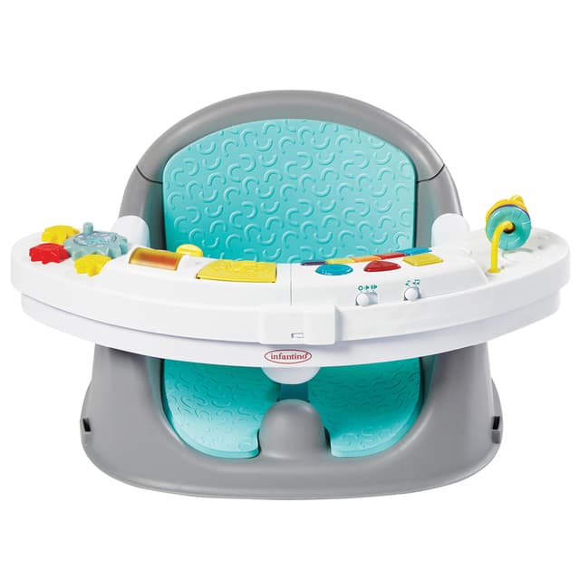 Infantino Music & Lights 3-in-1 Discovery Seat & Booster, Toddler Booster Seat for Dining Table or Kitchen Chair, Baby Activity Center & Snack Tray, Teal