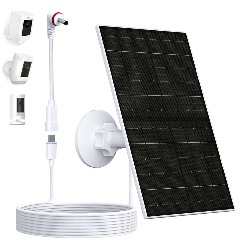 VUEBEE Solar Panel for Ring Camera, Compatible with Ring Stick Up Cam (2nd/3rd Gen) & Pro, Spotlight Cam Plus/Pro (Battery), 7W Solar Charger with USB-C to 3.5mm Adapter, 8.8ft Cable & 360° Mount