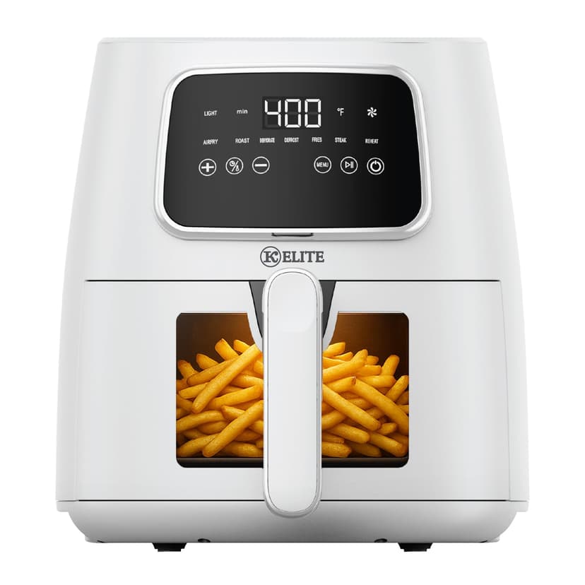 Kitchen Elite 5.5 Qt. Digital Air Fryer, Countertop Cooker with LED Screen, Presets for Air Fry, Roast, Dehydrate, Defrost and Reheat, White