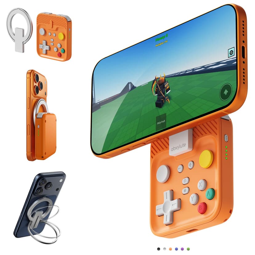 abxylute M4 Snap-On Mobile Gaming Controller for Android & iPhone, Lightweight Portable Phone Controller, Pocket-Sized Retro Emulator Gamepad Kickstand,Dual Joystick Turbo for Pro Gaming,Magnet Orange