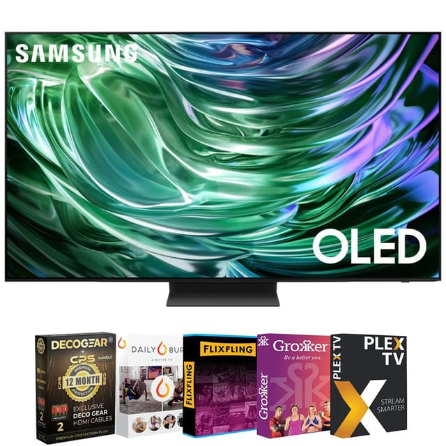 Samsung QN65S90DAFXZA 65 Inch OLED 4K Smart TV 2024 Bundle with Tech Smart USA Premiere Movies Streaming 2020 Digital Download Card for PC and 1 YR CPS Enhanced Protection Pack