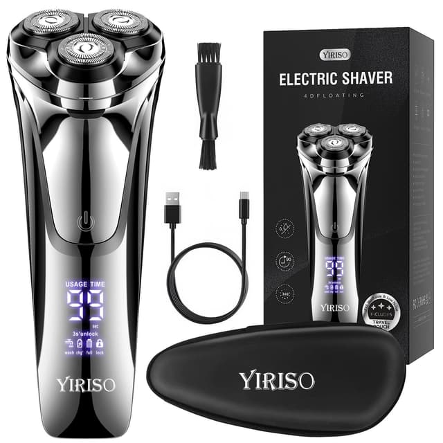 YIRISO Electric Razor for Men, 90Min Long-Lasting Shaver with 4D Floating Head & LCD Display, Ultra Smooth for Sensitive Skin, IPX6 Waterproof, USB-C Fast Charge, with Travel Case - Ideal Gift