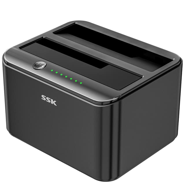 SSK Aluminum Hard Drive Docking Station, USB 3.0 to SATA Dual Bay External HDD Dock Caddy Reader for 2.5 & 3.5 inch SATA HDD SSD, with UASP Offline Cloner/Duplicator Function (2x20TB Supports) Black