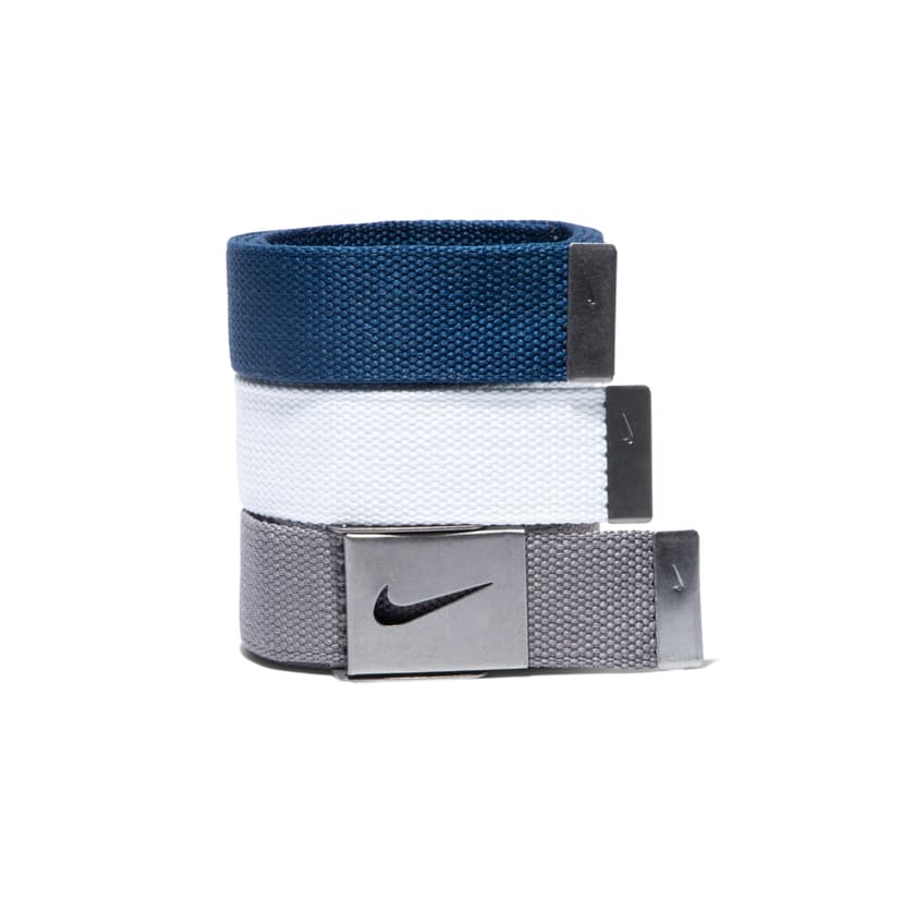Nike Men's 3 Pack Golf Web Belt, White/Gray/Navy, One Size