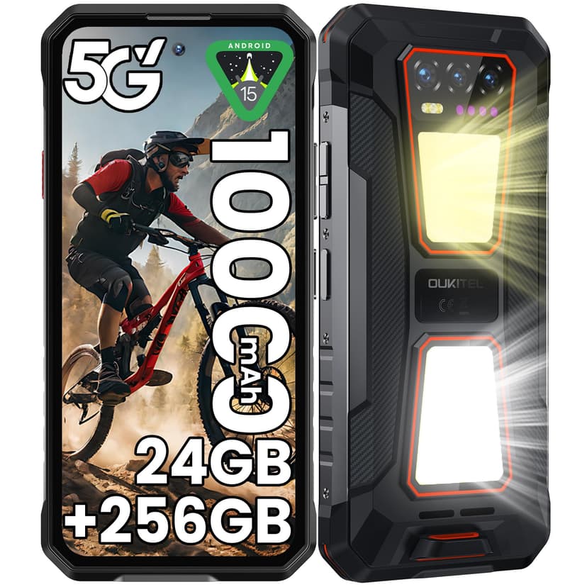OUKITEL WP58 PRO 5G Rugged Smartphone, 24GB+256GB Rugged Phone Unlocked, Android 15 Dual Camping Lights 10000mAh, 6.7" 120Hz Display,64MP+8MP Camera, IP68 Waterproof, 5G Dual SIM/NFC/GPS/OTG Orange