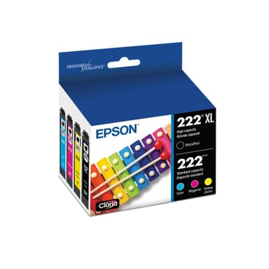 EPSON 222 Claria Ink High Capacity Black & Standard Color (Cyan/Magenta/Yellow) Cartridge Combo Pack (T222XL-BCS) Works with WorkForce WF-2960 Expression XP-5200