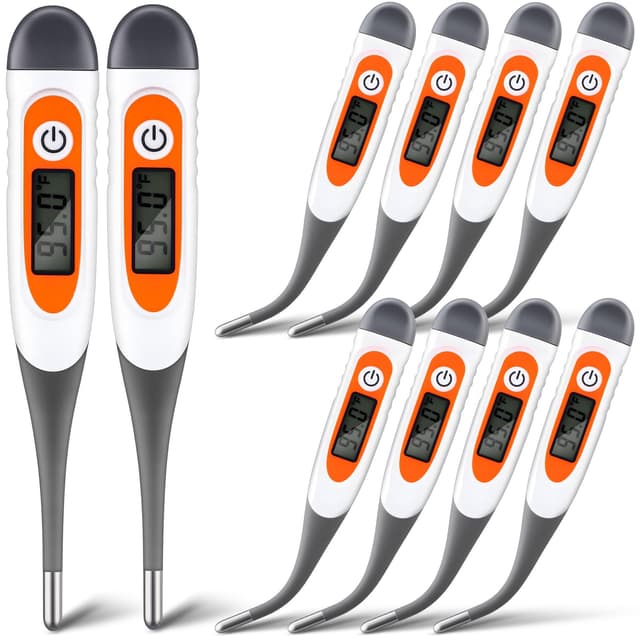 TrelaCo 10 Pcs Thermometer for Adults Digital Oral Thermometer for Fever Basal Body Fast Reading Flexible Tip for Underarm Rectal Mouth Temperature Measurement (Gray)
