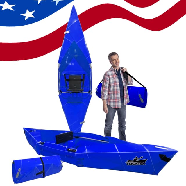 Tucktec 8' Jr. Foldable Kayak - 225 lb. Capacity, 2-Minute Set Up, Lightweight & Portable Kayaks - Made in USA - Blue