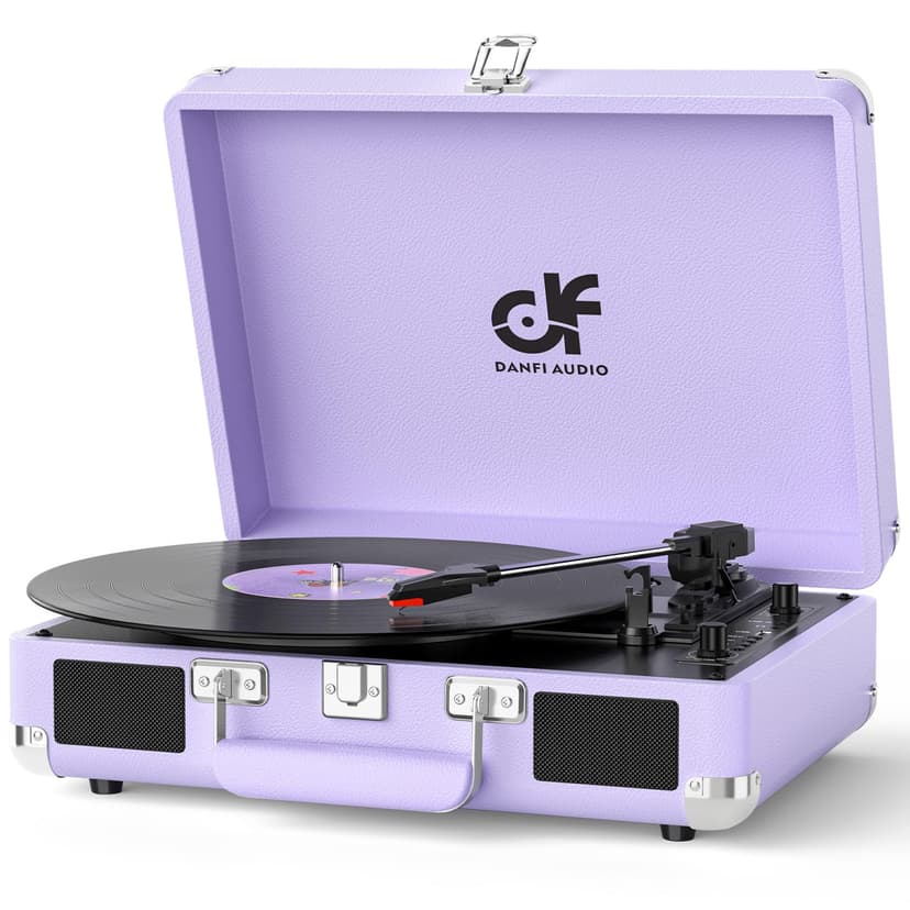 Vinyl Record Player 3-Speed Bluetooth Suitcase Turntable with Built-in Stereo Speakers, USB Recording, Portable Belt-Driven LP Player with RCA AUX Headphone Jack, Auto Stop, Vintage Purple