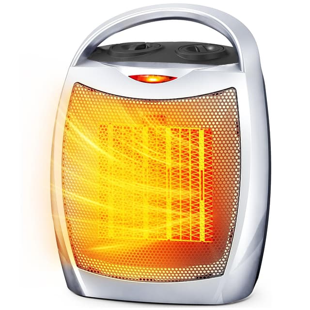 Electactic Portable Ceramic Space Heater w/Thermostat, 1500W Indoor Electric Space Heater Fan with Overheat and Tip-Over Protection, Heat Up 200 Square Feet for Office Room Dorm Use, Silver