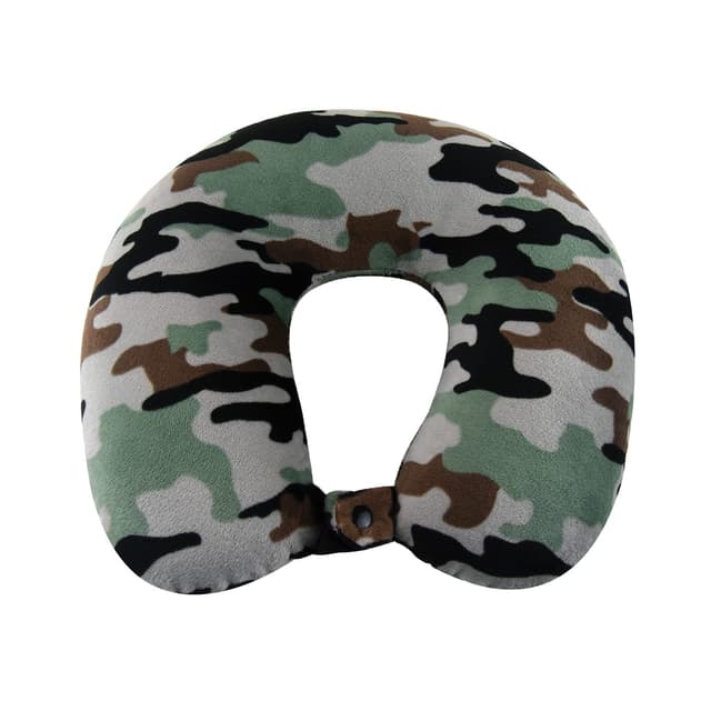Wolf Essentials Adult Cozy Soft Microfiber Neck Pillow for Travel – Compact, Machine Washable - Perfect for Airplane, Car, or Home Use - Filled and Finished in The USA – Green Camo