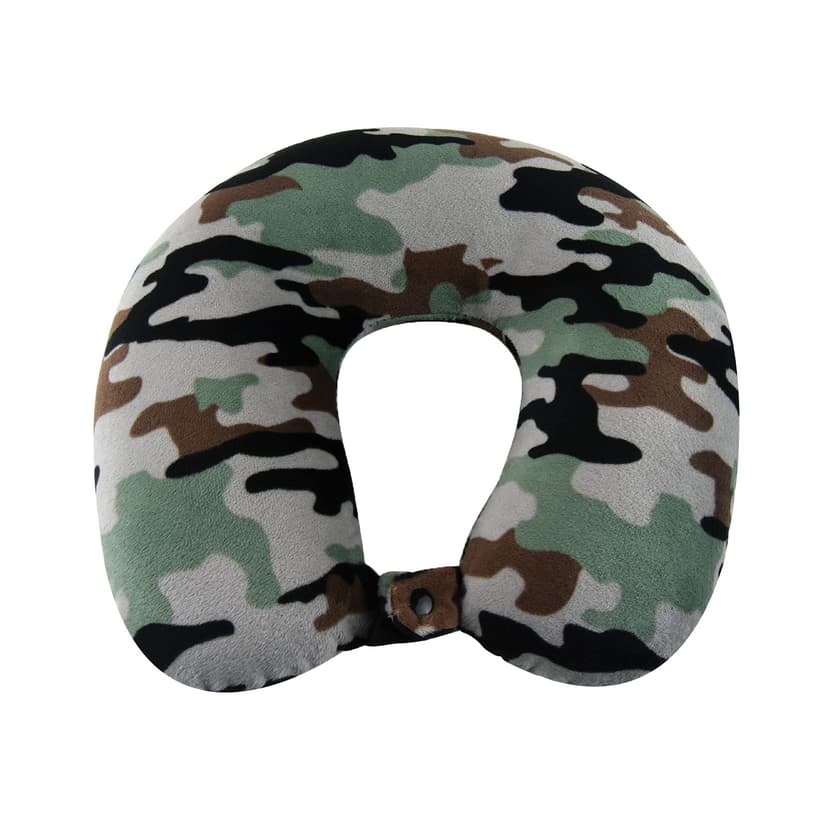 Wolf Essentials Adult Cozy Soft Microfiber Neck Pillow for Travel – Compact, Machine Washable - Perfect for Airplane, Car, or Home Use - Filled and Finished in The USA – Green Camo