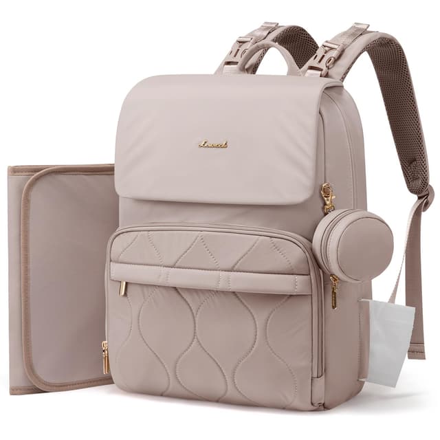 LOVEVOOK Diaper Bag Backpack, Baby Travel Bags for Boys & Girl, Toddler Waterproof Diaper Bag w/Changing Pad (Camel, 15.6''-Small)