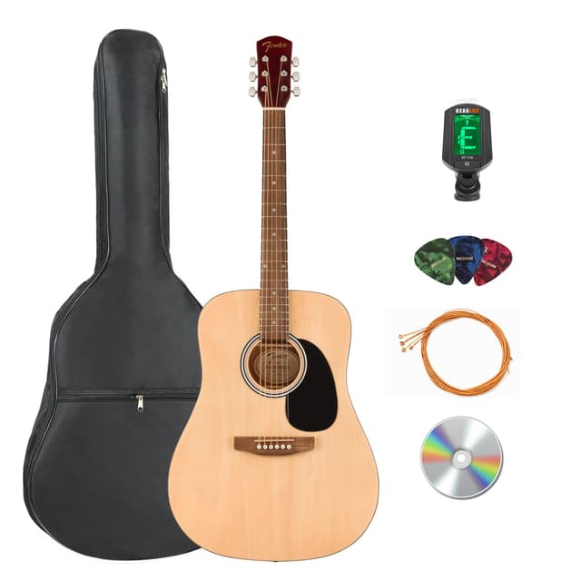 Fender Dreadnought Acoustic Guitar - Natural Bundle with Gig Bag, Tuner, Strings, Picks, and Austin Bazaar Instructional DVD