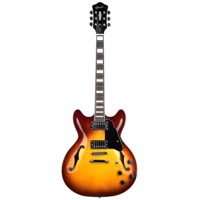 Grote Full Scale Electric Guitar Semi-Hollow Body Guitar Stainless Steel Frets (Vintage Sunburst)