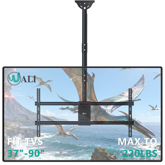 WALI Ceiling TV Mount for 37-90 inch, Hanging Adjustable Ceiling Mount TV Bracket Fits Most LED, LCD, OLED 4K TVs, Holds up to 220lbs, Max VESA 800x400mm (CM3790), Black