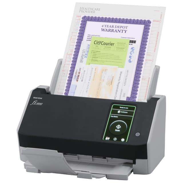 RICOH fi-8040 Premium Fast Front Office & Desktop Document, Receipt, ID Card Scanner with 50 Page Auto Feeder and PC-Less DirectScan Network Scanning Capability with 4-Year Advance Exchange Warranty