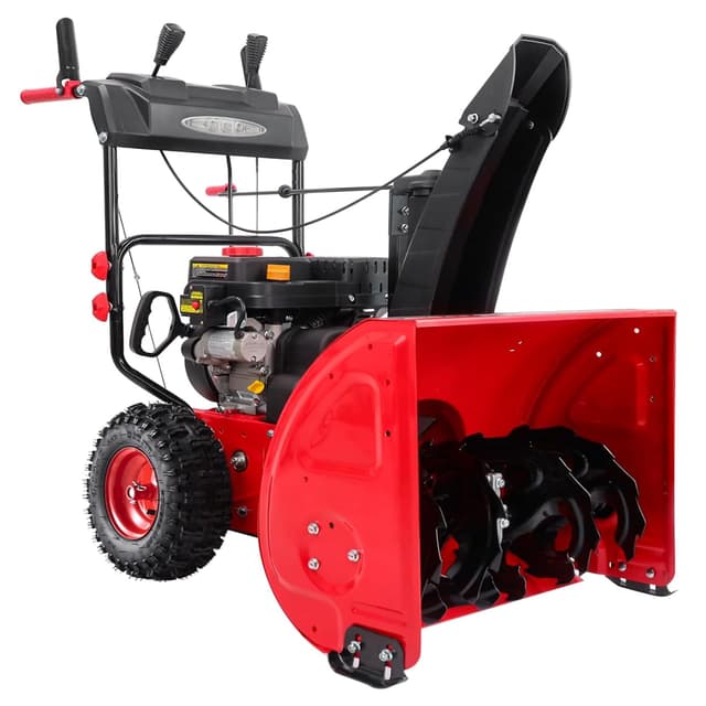 PowerSmart 24-Inch Two-Stage Self-Propelled Gas Snow Blower with 212cc Engine, Electric Start, 6 Forward/2 Reverse Speeds, and LED Lights
