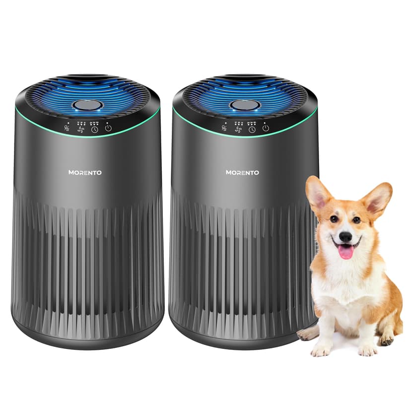 Air Purifiers for Bedroom Home with Sleep Mode for Smoke Pet Dander Odors, Small Air Purifier with Fragrance Sponge, Blue Ambient Light, 23dB Quiet, 2 Pack Grey