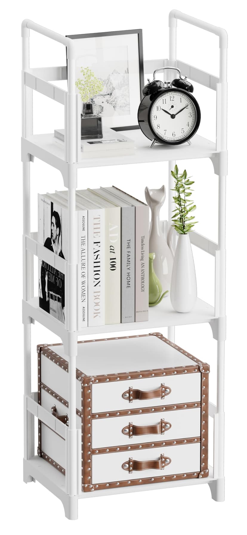 FIDUCIAL HOME 3 Tiers Small Bookshelf Book Shelf White Kids Bookcase Mini Short Book Rack Storage Organizer Easy Assemble, Sturdy
