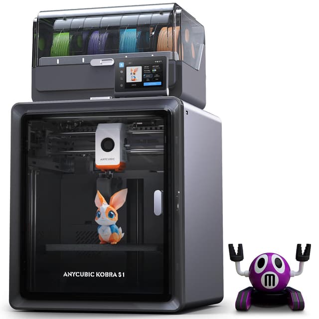 Anycubic Kobra S1 Combo Multicolor 3D Printer with Anycubic ACE PRO, 4 Multicolor, Drying and Printing at the Same Time, 600mm/s Fast Speed with 320℃ Hotend, Built-in Camera 44dB Quiet 250*250*250mm