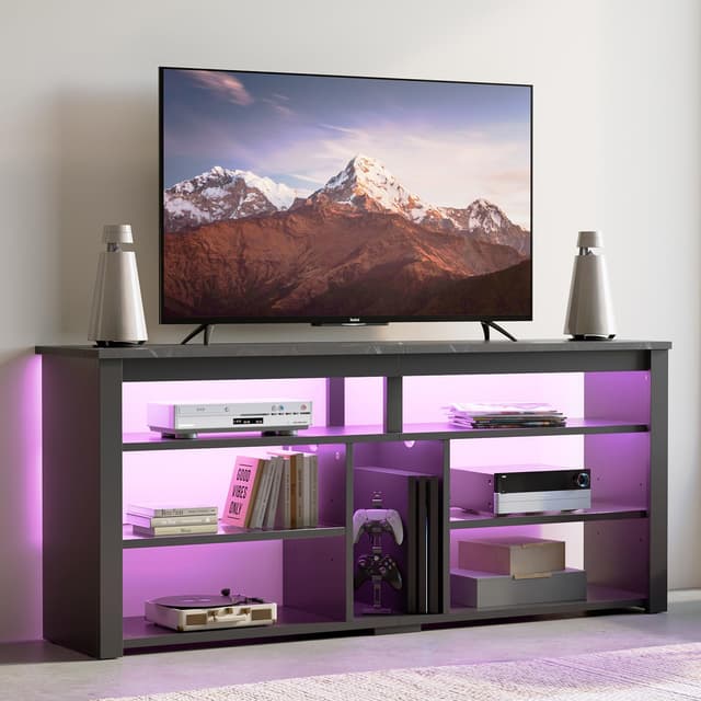 Bestier LED Tall Entertainment Center for 55/60/65 inch TV, TV Stand with Storage for PS4 Xbox, Adjustable Shelf Media Console for Living Room, Black Marble
