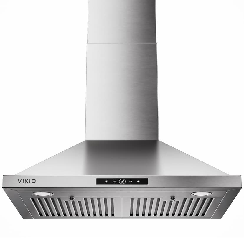 VIKIO HOME Wall Mount Range Hood 30 inch, 580 CFM, Ducted/Ductless Convertible, Stainless Steel Kitchen Vent Hood with 3-Speed Fan and LED Lights