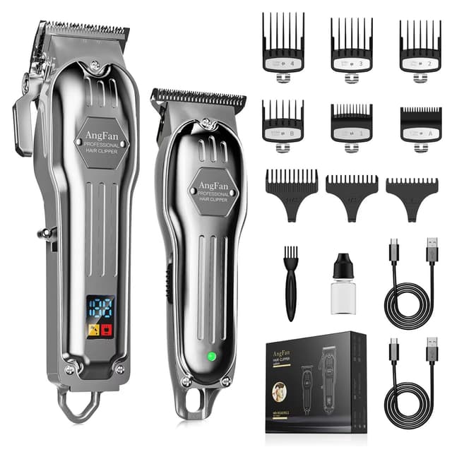 AngFan Professional Hair Clippers for Men - Cordless Clippers & Trimmers Set with LCD Display, 7200RPM High-Speed Motor, 5H Runtime, Wall-Mountable Barber Tools for Home Use & Professional Barbers