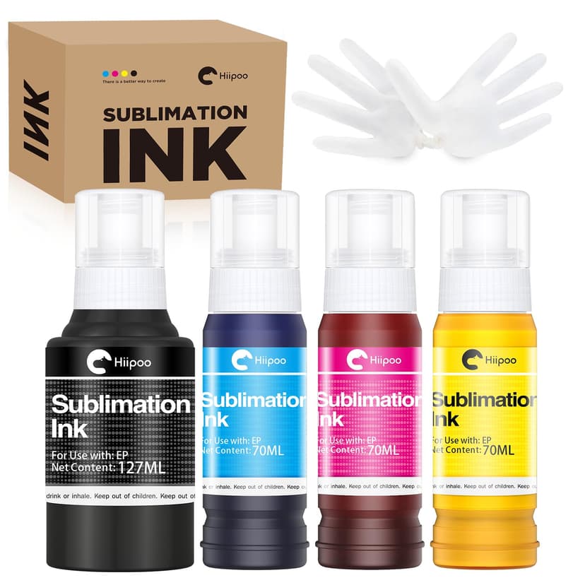 Hiipoo Sublimation Ink Refilled Bottles Compatible for ET2400 ET-2800 ET2720 ET2760 ET2750 ET4800 ET-2803 ET-2850 Inkjet Printers Heat Press Transfer on Mugs T-Shirts