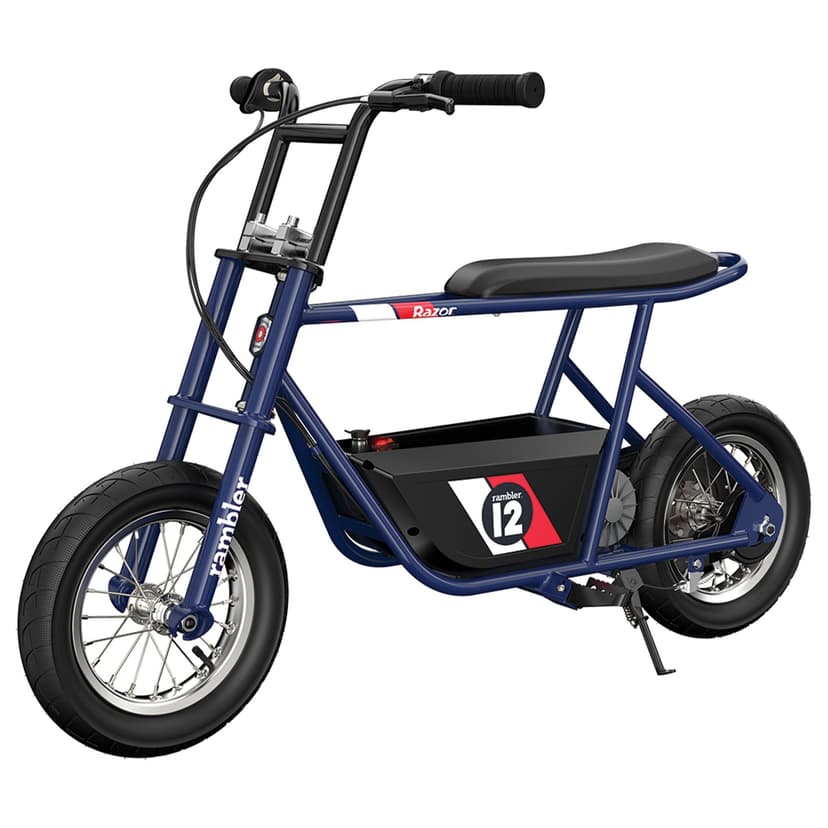 Razor Rambler 12 Electric Retro Mini Bike Ride for Teens Ages 13+, 170 lb Max Weight, Dark Blue – 250W Motor, Up to 14 Mph, 40-Min Run Time, Twist-Grip Throttle, Spoked Wheels w/ 12” Pneumatic Tires