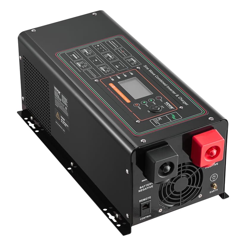 VEVOR Pure Sine Wave Inverter Charger, 2000 Watt, DC 12V to AC 120V, Battery Charger with LCD Display, Remote Control, Solar Inverter for Off-Grid Solar RV Boat Home, Compatible with Various Batteries