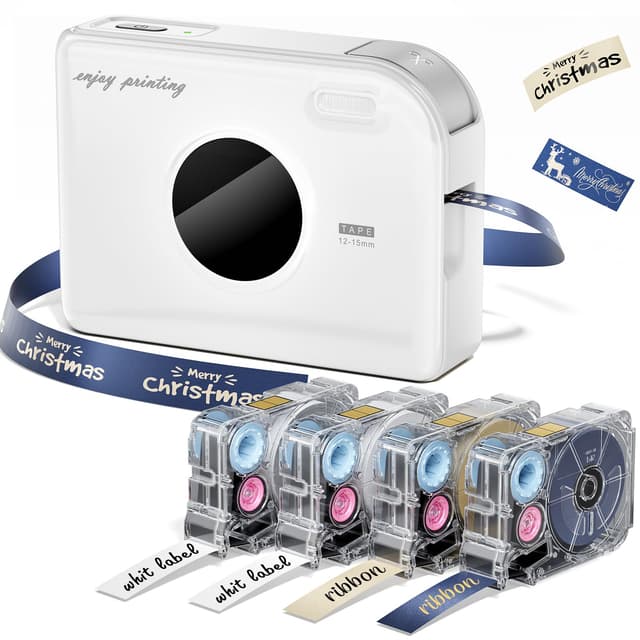 Phomemo Ribbon Label Printer, A30 Thermal Transfer Printing Bluetooth Wireless Portable Small Label Maker Machine with 4 Tapes, Mini Sticker Printer Rechargeable for Gift Decorations, Cloth Name Tag