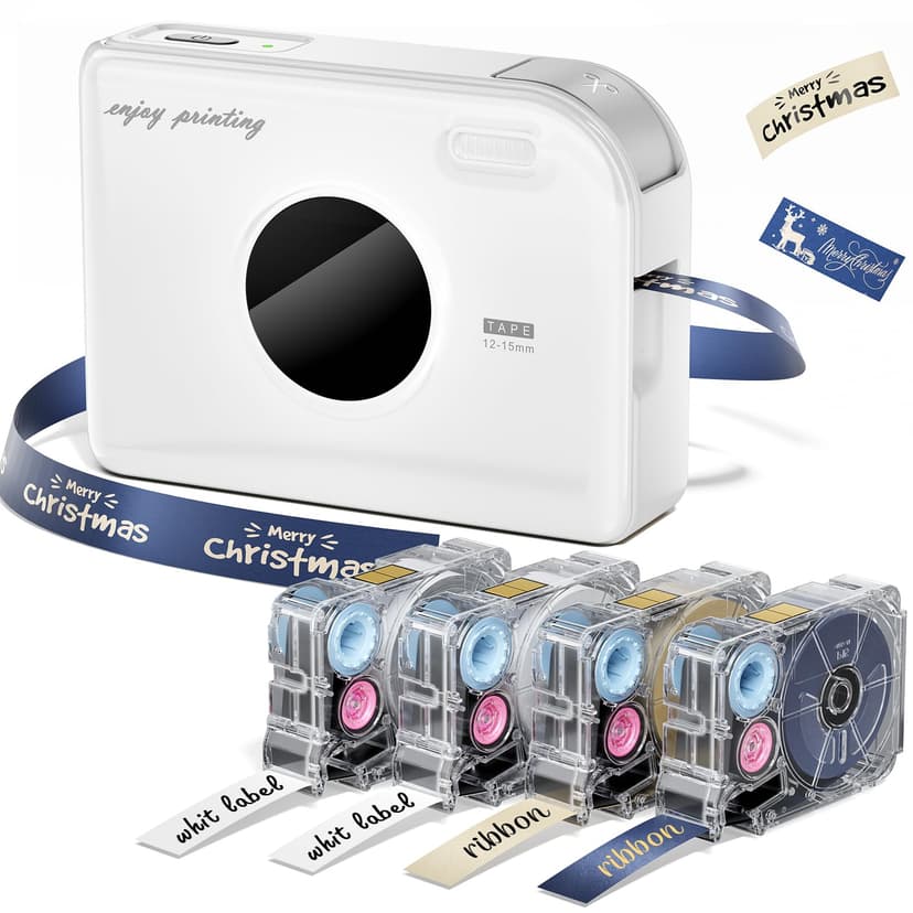 Phomemo Ribbon Label Printer, A30 Thermal Transfer Printing Bluetooth Wireless Portable Small Label Maker Machine with 4 Tapes, Mini Sticker Printer Rechargeable for Gift Decorations, Cloth Name Tag