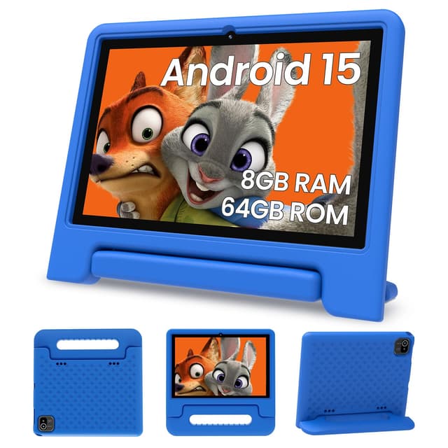 ApoloSignage 2025 Android 15 Kids Tablet, 10 Inch HD Display, Octa-Core Processor, 8GB RAM, 64GB ROM (Expandable to 1TB), with Kids Space, Parental Controls, Long-Lasting Battery (Blue)