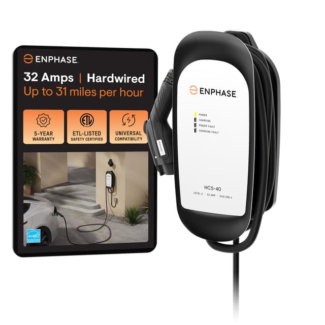 32 Amp Level 2 EV Charger for Home, Enphase HCS-40 (Formerly ClipperCreek), Hardwired, 5-Year Warranty, 25 ft Cable, J1772 Connector, Charge up to 31 Miles of Range per Hour