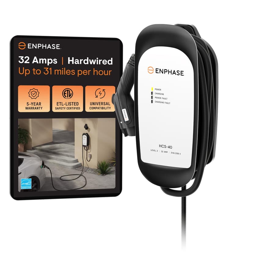32 Amp Level 2 EV Charger for Home, Enphase HCS-40 (Formerly ClipperCreek), Hardwired, 5-Year Warranty, 25 ft Cable, J1772 Connector, Charge up to 31 Miles of Range per Hour