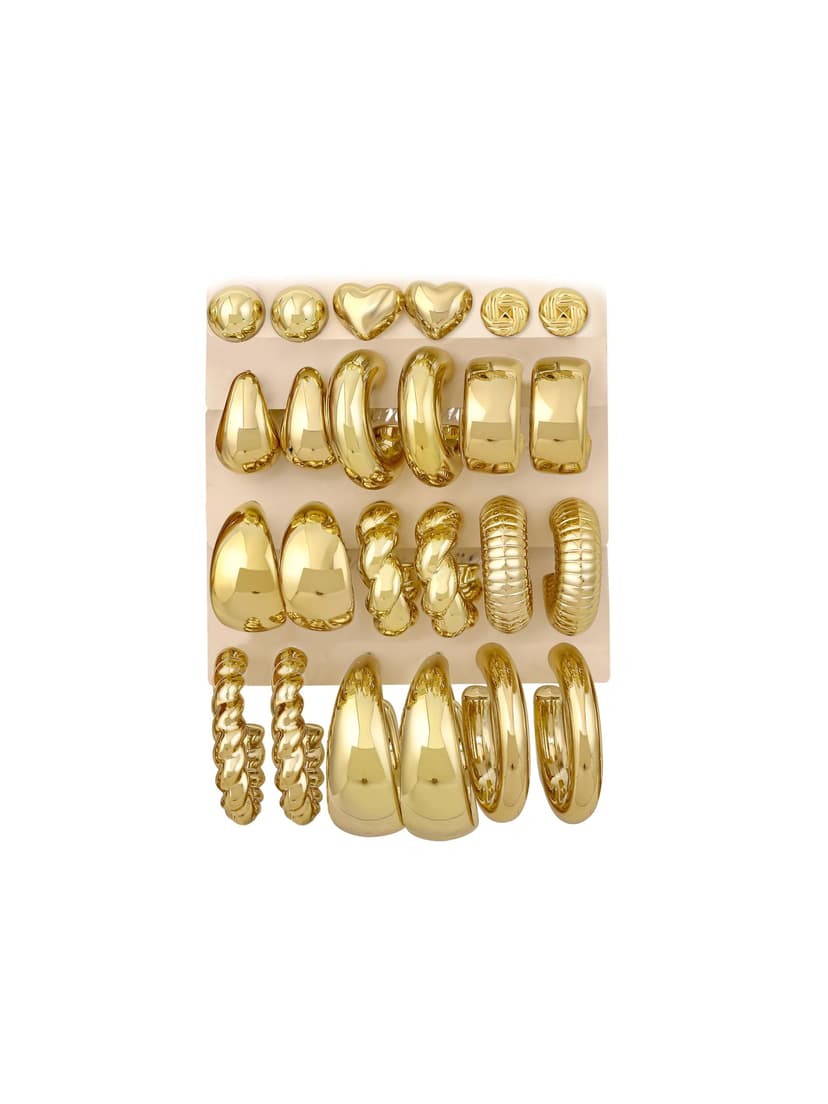 12 Pairs Chunky Gold Hoop Earrings for Women Trendy, Gold Plated Lightweight Classics Hypoallergenic Stack, Thick Open Twisted Huggie Hoops Earring Set