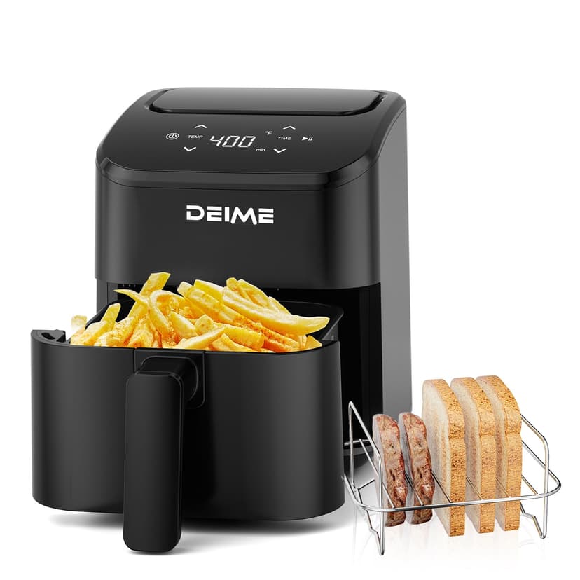 DEIME Air Fryer, Small Digital 3 Qt Airfryer Space Saving Compact, Bake, Reheat, Roasts for Quick Easy Meals, Mini Compact & Quiet, Nonstick & Dishwasher Safe Basket (Black+TR)