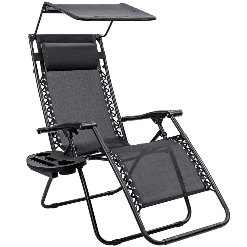 Homall Zero Gravity Chair Patio Lawn Chair Lounge Chair Folding Recliner Adjustable Outdoor with Canopy Shade,Cup Holder (Black)