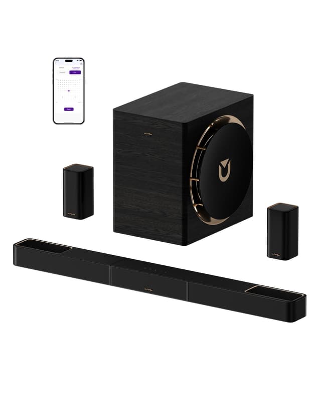 ULTIMEA Skywave X70 7.1.4ch Professional Wireless Surround Sound System for TV w/Dolby Atmos, 980W Sound Bar with 10" Wireless Subwoofer, 20Hz Low Frequency, GaN Amplifier, 4K HDR Pass-Through